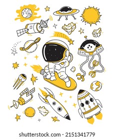 astronaut surving doodles illustration vector
