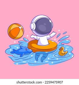 Astronaut is swimming in a swim balloon