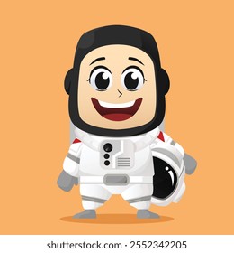 El astronauta se quita el casco con la cara feliz sonriente chibi arte plano lindo Ilustración vectorial simple cabeza grande con detalle y parte movible perfecta para la cubierta del libro de los niños o el activo del diseño 