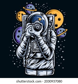 Astronauta toma de foto en ilustración de vector espacial