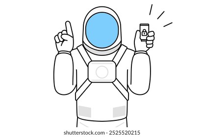 Astronaut taking security measures for his phone, Vector Illustration