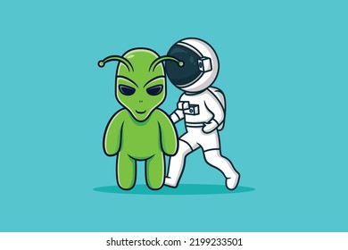 Astronaut talking with alien vector icon illustration. Space icon design concept.