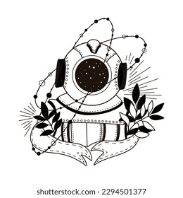 astronaut tattoo. Astronaut. mystical space illustration.