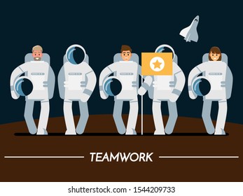 Astronaut Team,Business People Teamwork New Market Concept,Vector Illustration Cartoon Character.