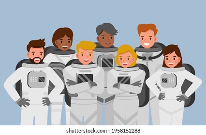 Astronaut teamwork character vector design presentation in various action.