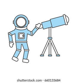 astronaut with telescope comic character icon