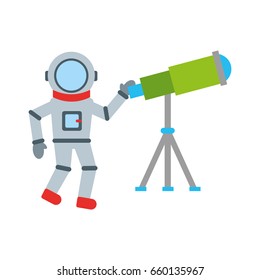 astronaut with telescope comic character icon