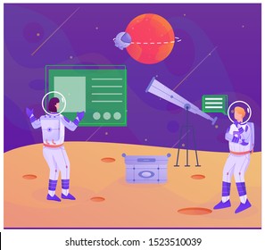 Astronaut telescope from moon to mars illustration