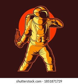 Astronaut Throwing Molotov Illustration Design