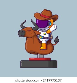 Astronaut thrown riding bull game machine of illustration