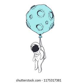 the astronaut is tied to the moon like to a balloon.Space character