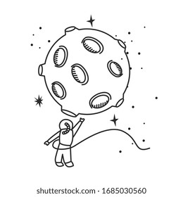 astronaut touching moon in the space universe. vector illustration
