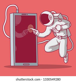 Astronaut touching screen phone vector illustration 