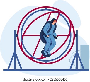 Astronaut training, vestibular apparatus test, spaceman health testing, physical activity, design, flat style vector illustration.