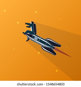 An astronaut travels on a rocket. Spacemen and missile. Space. Vector illustration