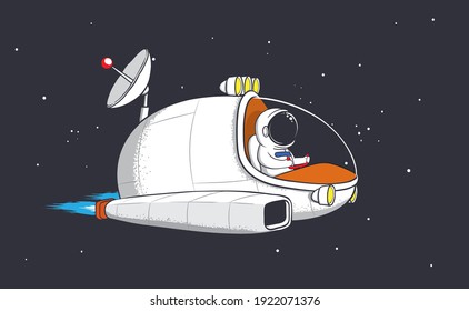 Astronaut reist auf einem Raumschiff.Vektorgrafik