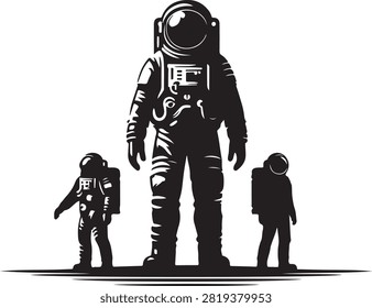 Astronaut with two children in space suits