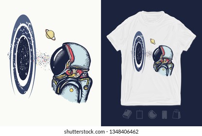 Astronaut and universe. Symbol of knowledge, studying, science. Print for t-shirts and another, trendy apparel design 