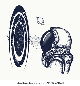 Astronaut and universe tattoo and t-shirt design. Symbol of knowledge, studying, science 