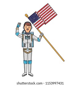 Astronaut with USA flag cartoon scribble