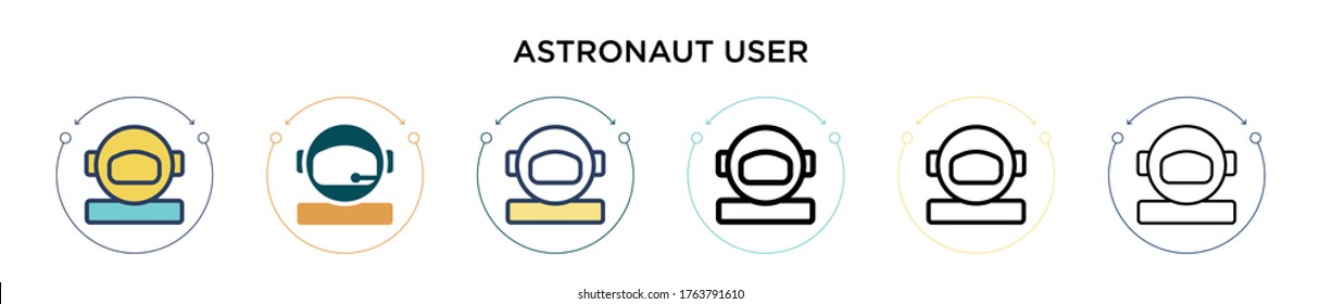 Astronaut user icon in filled, thin line, outline and stroke style. Vector illustration of two colored and black astronaut user vector icons designs can be used for mobile, ui, web