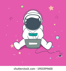 astronaut uses a computer.Vector illustration
