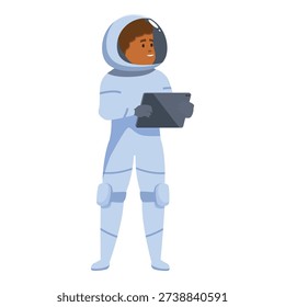 Astronaut uses a tablet, embracing technology in the vastness of space exploration