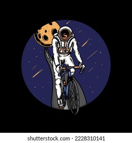 astronaut using bicycle moon illustration