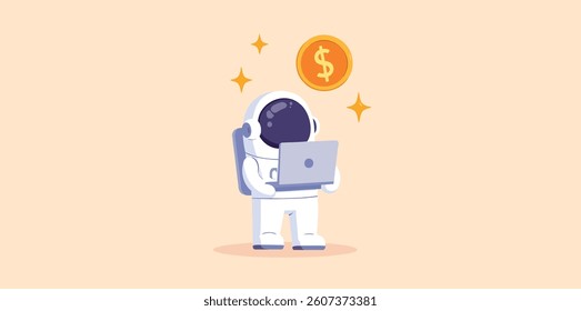 astronaut using laptop to achieve financial success