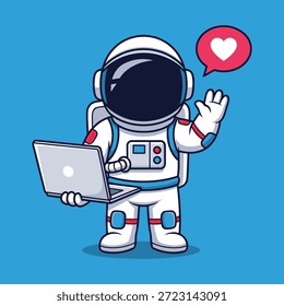 Astronauta usando laptopastronaut, bolha, computador, mão, coração, laptop, espaço, fala, terno, tecnologia, onda, 