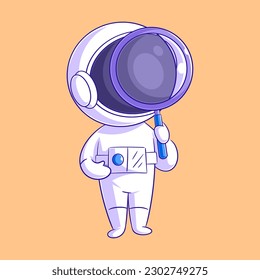 Astronaut is using a magnifying glass