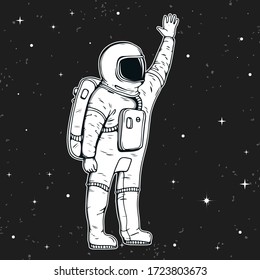 Astronaut vector illustration. Hand drawn spaceman for t-shirt print design