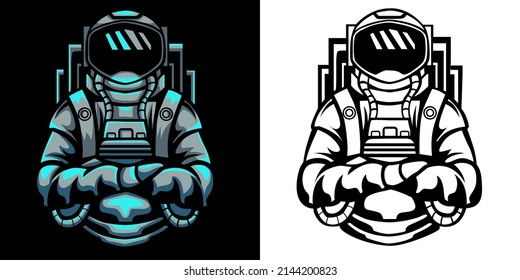 astronaut vector illustration in neon color style