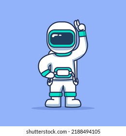astronaut vector illustration peace hand, friendly and funny astronaut