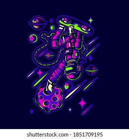 ASTRONAUT VECTOR ILLUSTRATION SKATE MOON