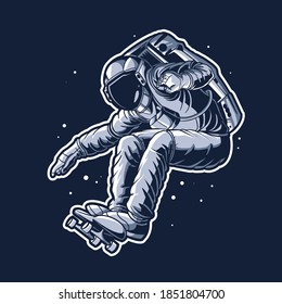 astronaut vector illustration skateboarding design