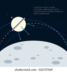 Astronaut Vector illustration Space satellite flying in an orbit near the moon Flat design