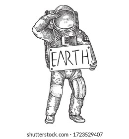astronaut vintage illustration hand drawing style