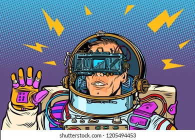 astronaut in virtual reality, vr glasses. Pop art retro vector illustration vintage kitsch
