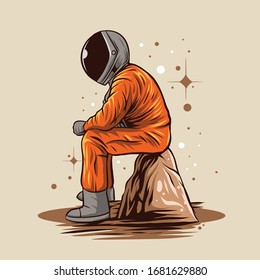astronaut waiting on mars vector illustration design