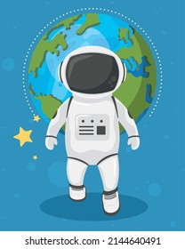la caminata astronauta y la escena terrestre