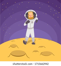 An astronaut walking on the surface of the moon.  Flat cosmonaut
