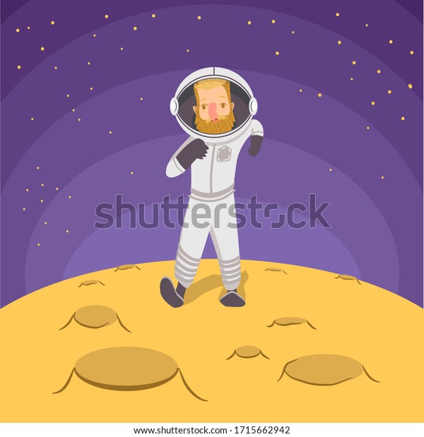 An astronaut walking on the surface of the\
moon.  Flat cosmonaut
