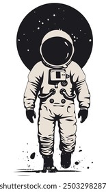 Astronaut Walking Silhouette Flat Vector Illustration