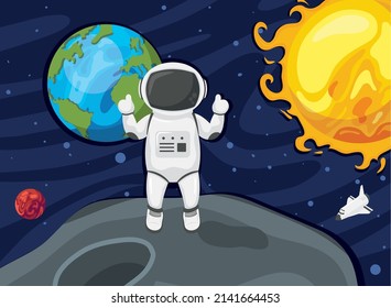 astronaut walking in the space scene