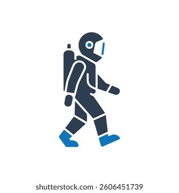 Astronaut Walking with Tank Icon On White Background