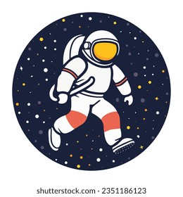 Astronaut walks on the moon. Flying astronaut in space with stars around cartoon vector Icon illustration. Science Technology Icon Concept Isolated. Vector.