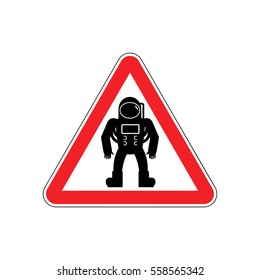 Astronaut Warning sign red. Cosmonaut Hazard attention symbol. Danger road sign triangle spaceman