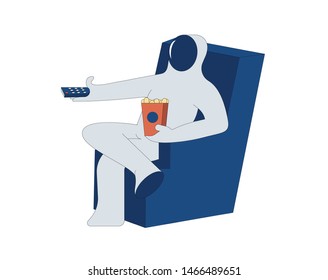 Astronaut watches TV, switches channels, sitting on armchair 