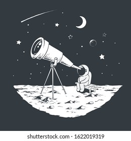 astronaut watching the stars through telescope